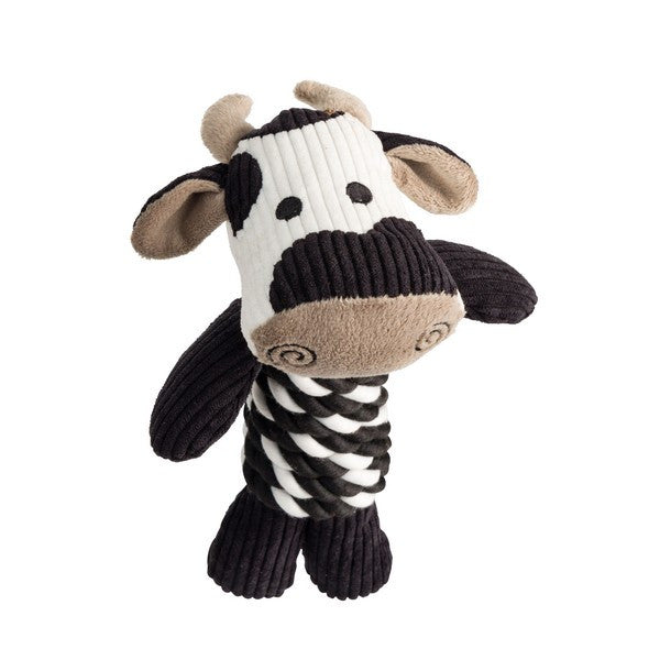 House of Paws White and Black Cord Cow Dog Toy wit
