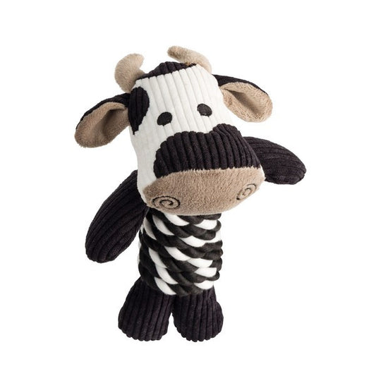 House of Paws White and Black Cord Cow Dog Toy wit