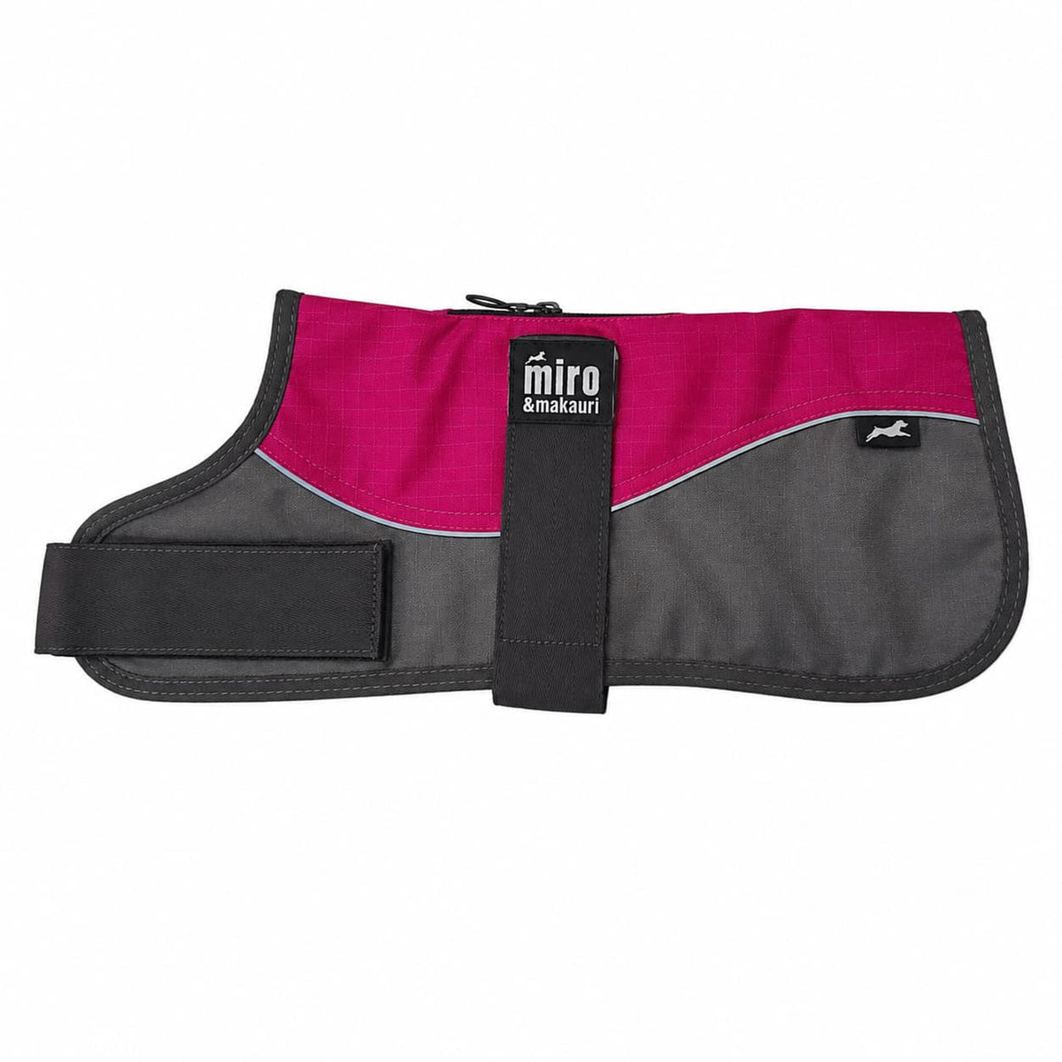 Dog Coat - Harness Zip, Raspberry/Grey, 35cm