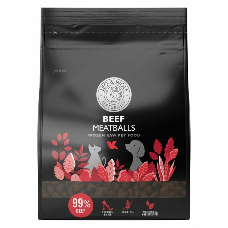 Leo & Wolf Raw Beef Meatballs 1kg (suitable for cats and dogs)